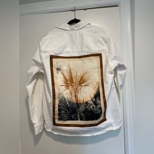 Zara Men’s XL Relaxed Fit White Shirt Jacket Tropical Graphic Print. 100% Cotton